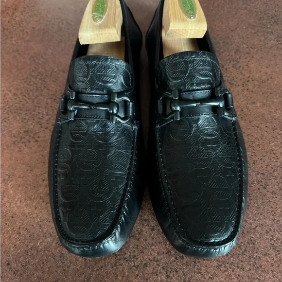 Salvatore Ferragamo Embossed Black Loafers